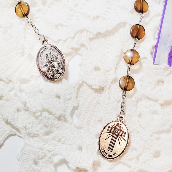 Vintage 1980s Our Lady Of Mt Carmel And Padre Pio Religious Prayer Chaplet - Picture 2 of 4